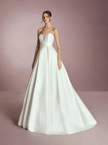 Satin Simple Wedding Dresses For Women A-Line Beading Belt Bridal Gown Sweetheart Button Elegant Brides Dress Customized
