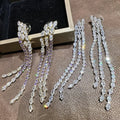 Luxury Long AAA Zircon Bridal Earrings CZ Cubic - close-up