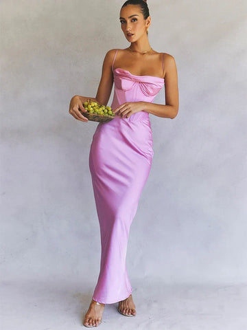 Summer satin maxi bodycon corset pink slit wedding guest event night party dress high quality