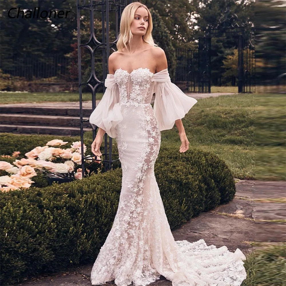 Elegant Wedding Dress Sweetheart Long Sleeves Lace Appliques Backless Bridal Gowns Floor Length New - Image 1