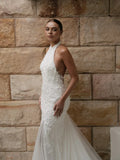 Mermaid lace classic sexy backless halter elegant long appliques bridal gown detail