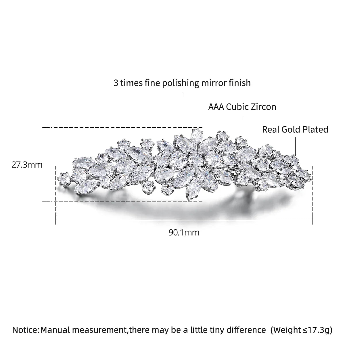 LUOTEEMI Flower CZ Hair Barrette for Wedding Dazzling Cubic Zirconia Bridal Hair Decoration Bride Hair Clips Christmas Gifts