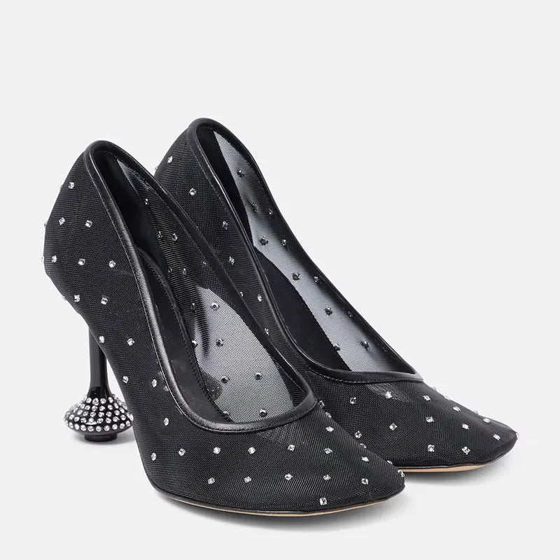 Summer New High Heel Round Head Water Diamond Shallow Mouth Women's Single Shoes Fashion Party Wedding Sexy Large Sandals