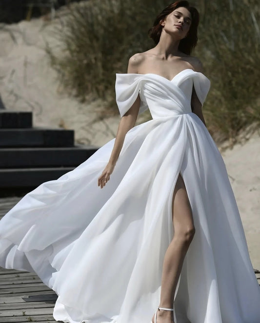 Customize To Measures A-Line Wedding Dress Sweetheart Off The Shoulder Floor Length For Women Organza Charming Side Slit Civil