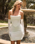 High Quality Elegant Sheath Short Wedding Dresses Strapless Pleat Beaded Backless Satin Mini Bridal Grown 2026 Vestido De Noiva