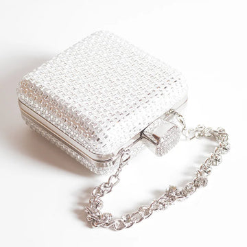 ISKYBOB Luxury Mini Bag Exquisite Evening Bag Dress Clutch Square Rhinestone Hand Bag Banquet Chain Women's Advanced Bag