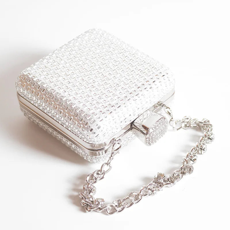 ISKYBOB Luxury Mini Bag Exquisite Evening Bag Dress Clutch Square Rhinestone Hand Bag Banquet Chain Women's Advanced Bag