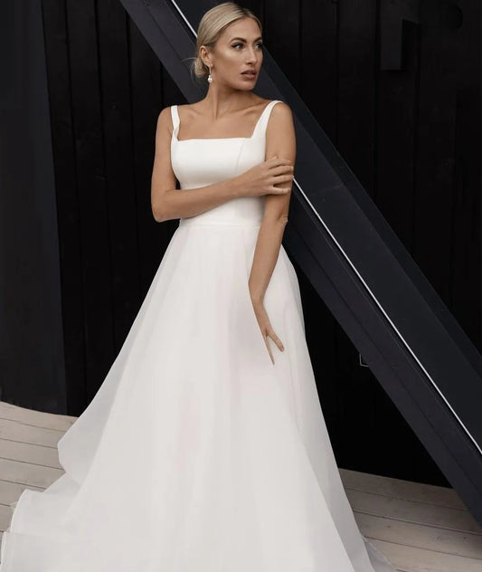 Customize Vestidos de Novia 2025 A-Line Square Collar Floor length Tulle Organza Bridal Gowns Stunning Robe De Mariee Beach