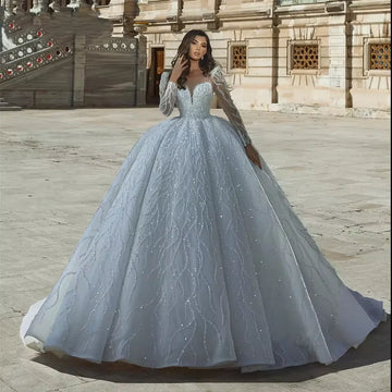 Customized Luxury Princess Ball Gown Wedding Dress With Beads Pearls Embroidery Lace Sweetheart Bridal Dress Vestido de novia