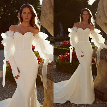 Customized Sexy Mermaid Wedding Dresses sweetheart Off The Shoulder Long Sleeve Bridal Gowns Sweep Train Vestidos robes