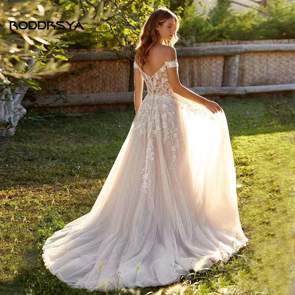 Strapless off-shoulder A-line lace modest custom wedding dress size chart