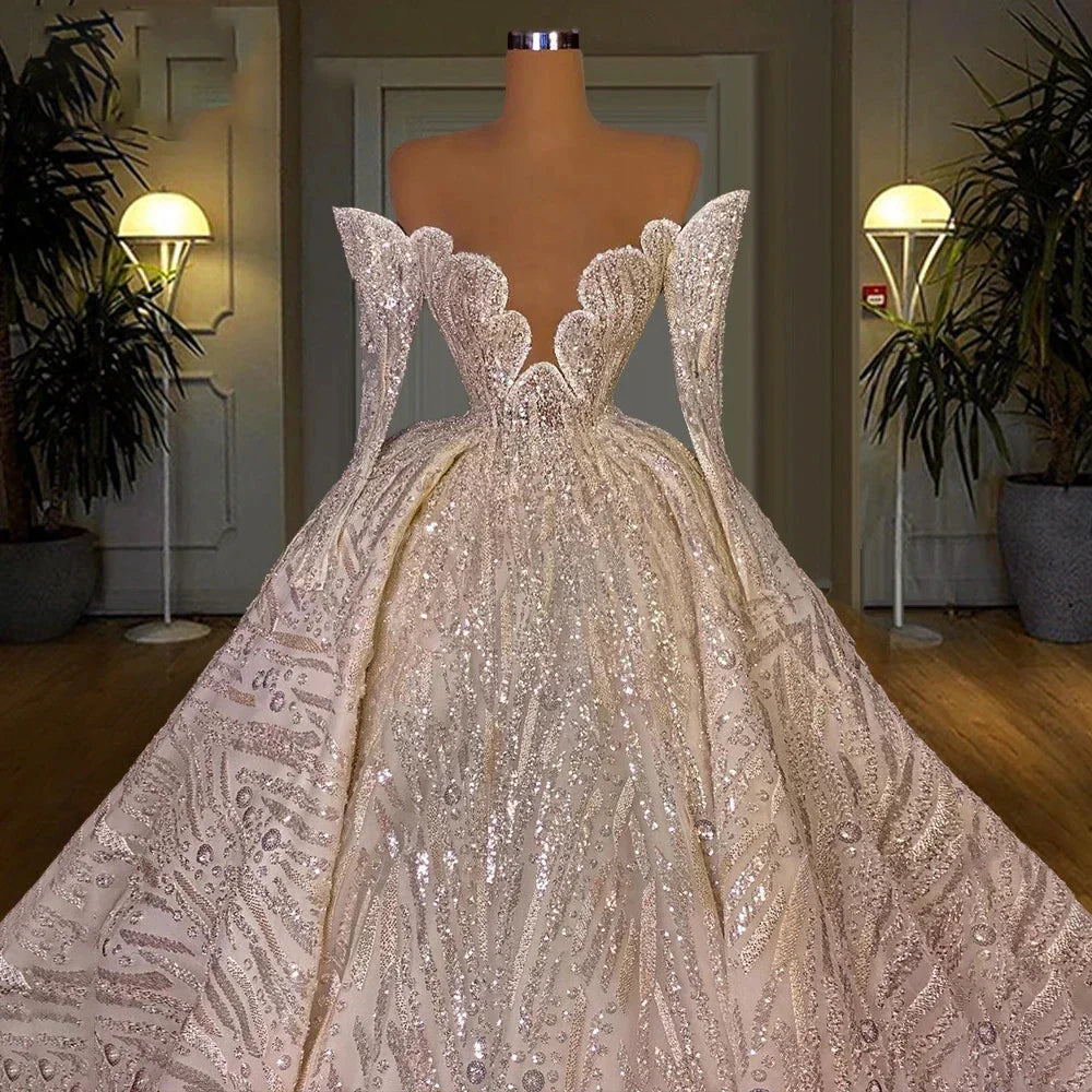 Strapless backless V-neck elegant church train floor length prom bridal party wedding dress side view
