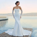 Luxury Mermaid Wedding Dresses Lace Long Sleeve Bride Dress Strapless Vestido de novia Pleated Women Bridal Dress Customized