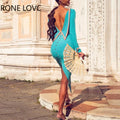 Women solid long sleeves backless beaded slit bodycon sexy formal party dress