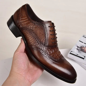 Men casual shoes Brock Oxford retro crocodile leather men formal spring and autumn new 's for
