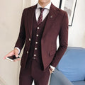 Casual slim wedding 3 piece notch lapel men business suit blazer vest pants close-up