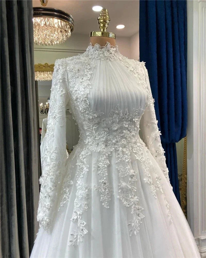 Muslim Arabic Dubai long sleeve wedding dress – back view – Snowy Bridal