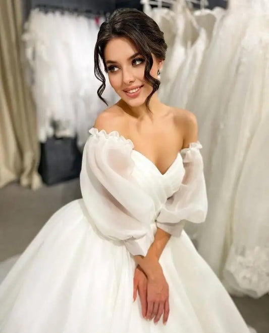 Organza Vestido De Noiva Puffy Sleeve Wedding Dresses Customized Bridal Gowns Robe De Mariée