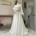 Ivory long sleeves Muslim wedding gown 2025 A-line applique tulle high neck lace bridal dress