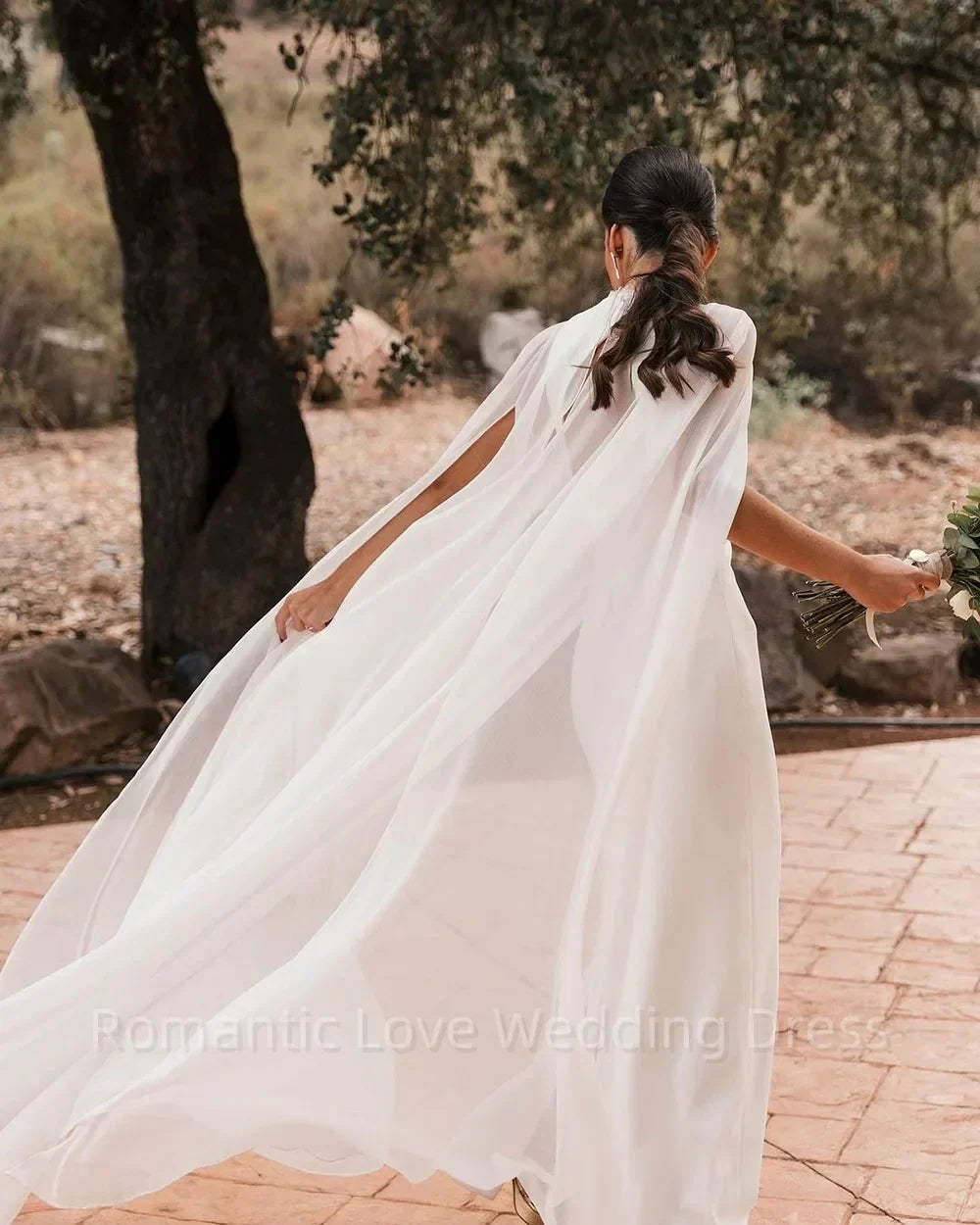2 pieces O-neck chiffon jacket vintage mermaid backless bride wedding dress bridal gown ivory