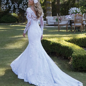 Wedding dress Customized For Fashion Long Sleeve Mermaid Wedding Dress Vestido De Novia