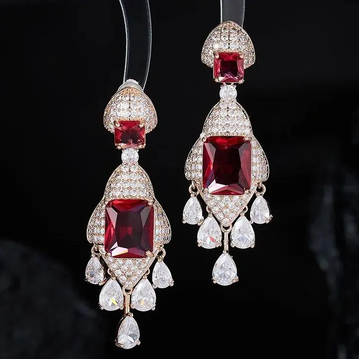 Vintage AAA Zircon Bridal Earrings CZ Cubic Zirconia - front view