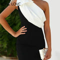 Elegant sashes gradient one shoulder high slit folds sexy women party dress back view