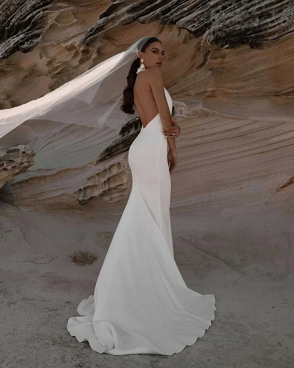 Simple Mermaid Wedding Dresses Halter Boho Bride Gown Sexy Backless Soft Satin Bridal Dress Robe De Mariee vestidos de novia