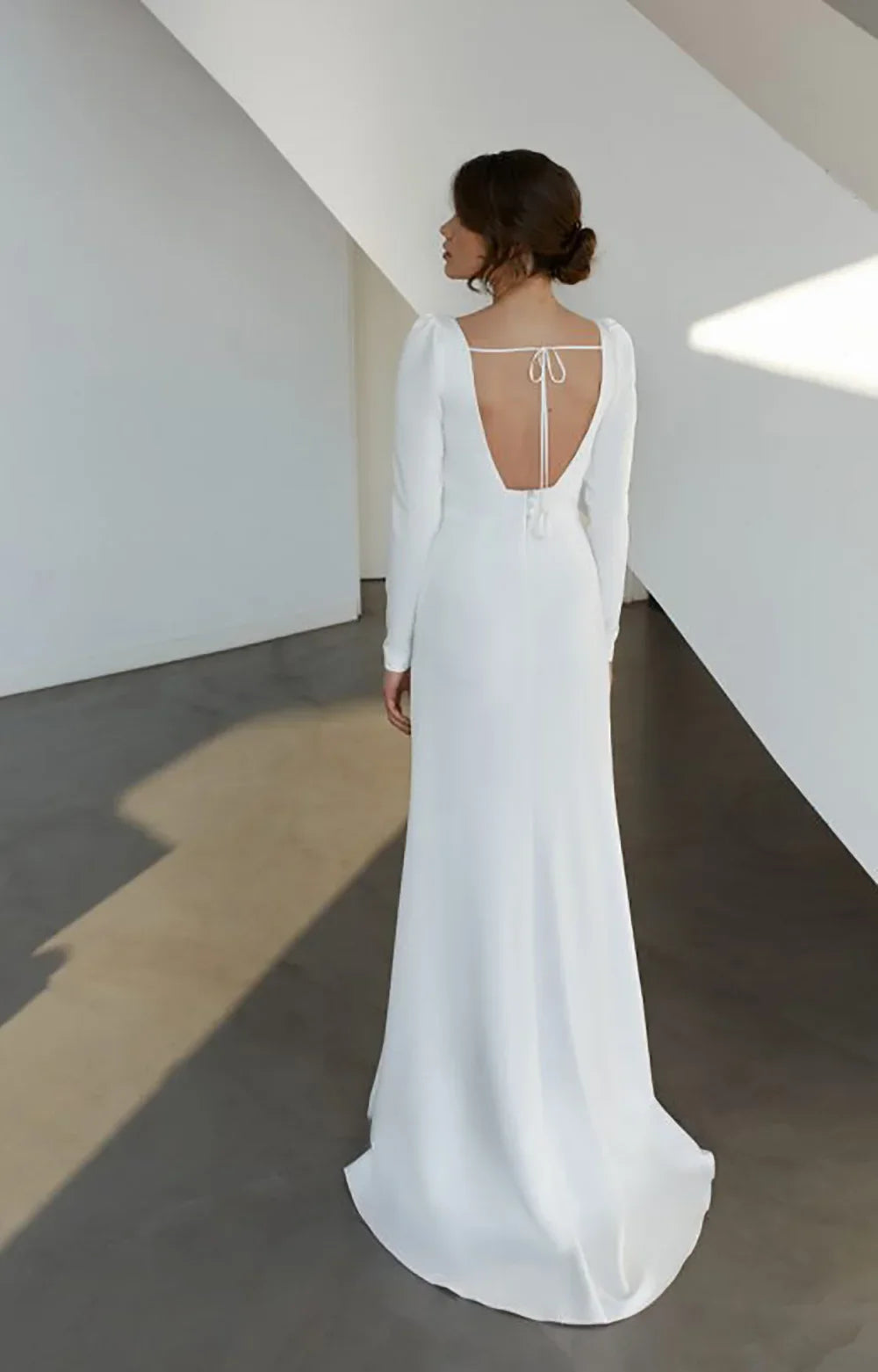 Customized Long Sleeve Wedding Dress Simple Mermaid Bride Dress Square Neck Backless Slit Formal Bridal Dress 2026