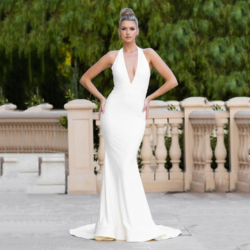 Elegant Mermaid Wedding Dresses Women V-Neck Open Back Simple Bridal Gown Customized Vestidos De Novia Brides Dress