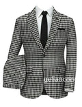 Slim fit plaid houndstooth 2 piece single breasted black white men wedding business suit side view