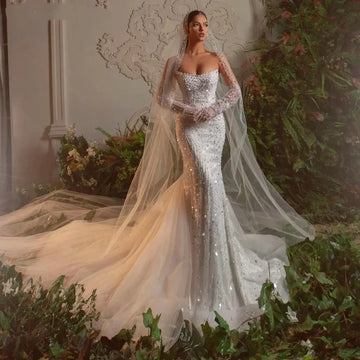 Customized Sexy Mermaid Wedding Dresses For Women Strapless Sleeveless Gown Sequins Pearls Bride Dress Vestidos De Novia