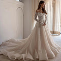 Elegant princess wedding dress tulle applique lace long sleeves bridal gown floor length