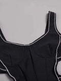 Sexy V-neck crystal diamond sleeveless split bodycon bandage celebrity party club dress detail