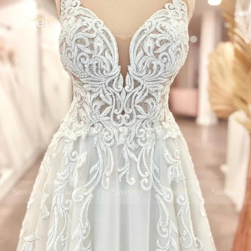 Simplicity Wedding Dress Organza Satin With Embroidery Lace Ball Gown A-Line Full Sleeve O-Neck Bride Dress Vestido De Novia But