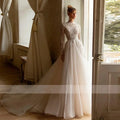 Gorgeous A-line high neck formal party long sleeve lace appliques luxury bridal gown front view