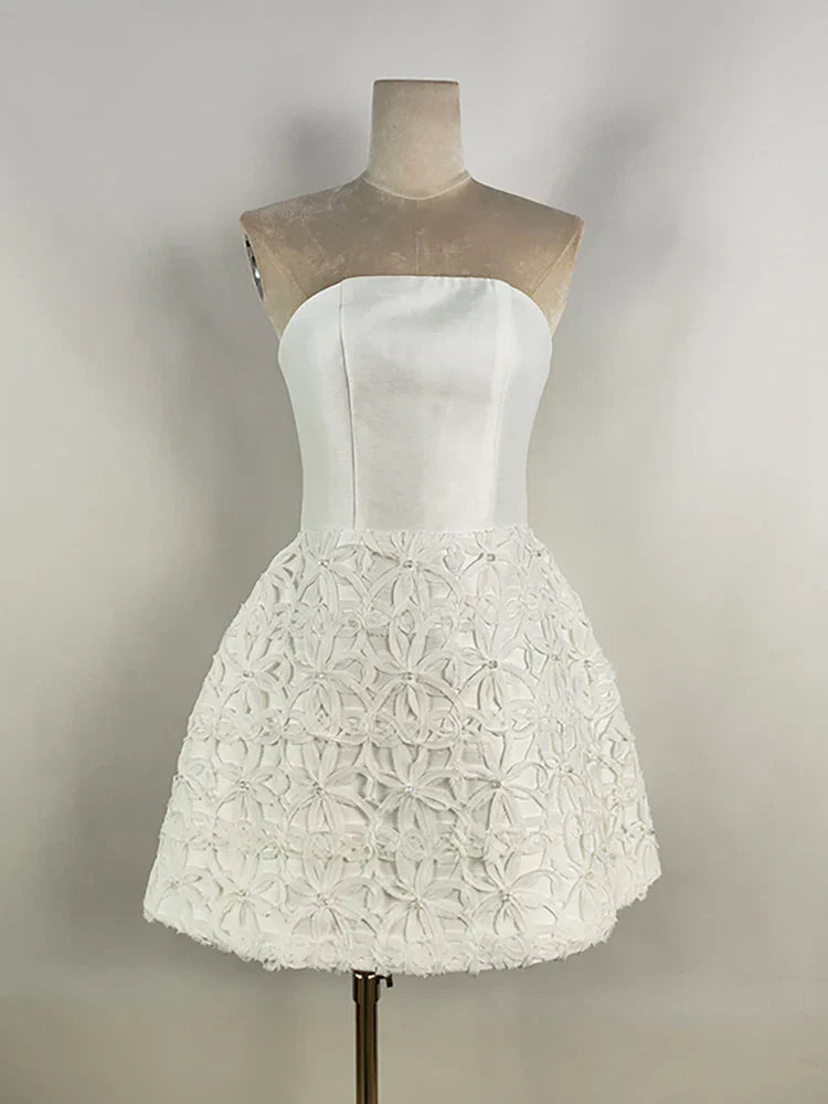 Long sleeve O-neck strapless high waist mini flower crop top women dress detail
