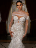 Sweetheart mermaid sequins appliques sparkly elegant bridal dress side view