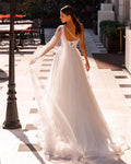 Exquisite one-shoulder shiny beading sequins high split lace-up backless bridal gown front view