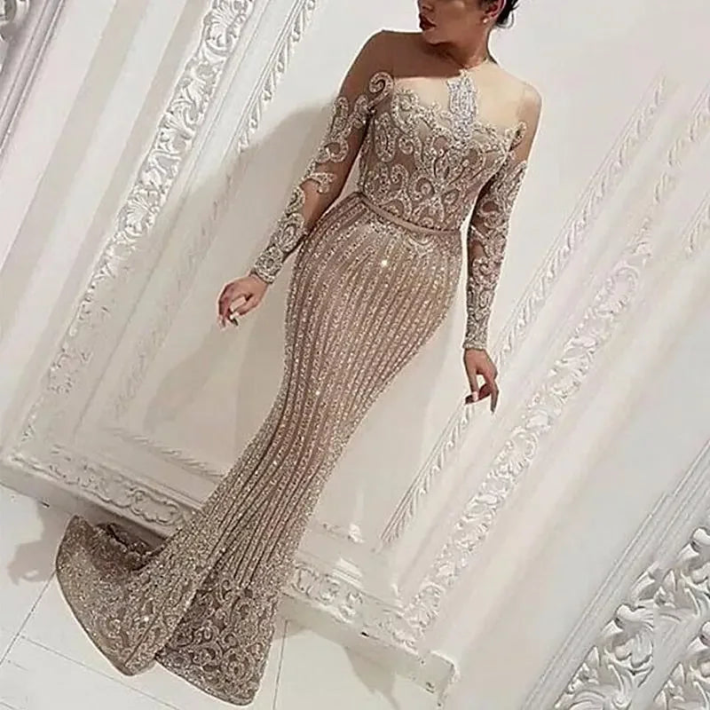 Shiny Evening Long Dress Bodycon Cocktail Long Elegant Dresses Spring Clothing Lady Luxury Maxi Sexy Party Evening Dresses