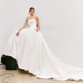 Strapless Satin Wedding Dresses With Pockets Backless Bow Court Train Brides Gown Modern Simple Bridal Dress Customized