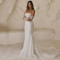Glitter fishtail sequin mermaid detachable long sleeve formal party bridal gown front view