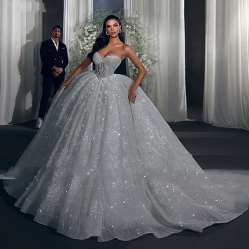 Customized Sweetheart Pearls Beading Ball Gown Wedding Dress Exquisite Off Shoulder Princess Bridal Gown vestidos de novia