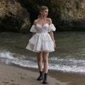 Charming V-Neck A-Line Wedding Dress Short Puff Sleeve Bridal Gowns Custom Made Robe De Mariee Vestido De Novia