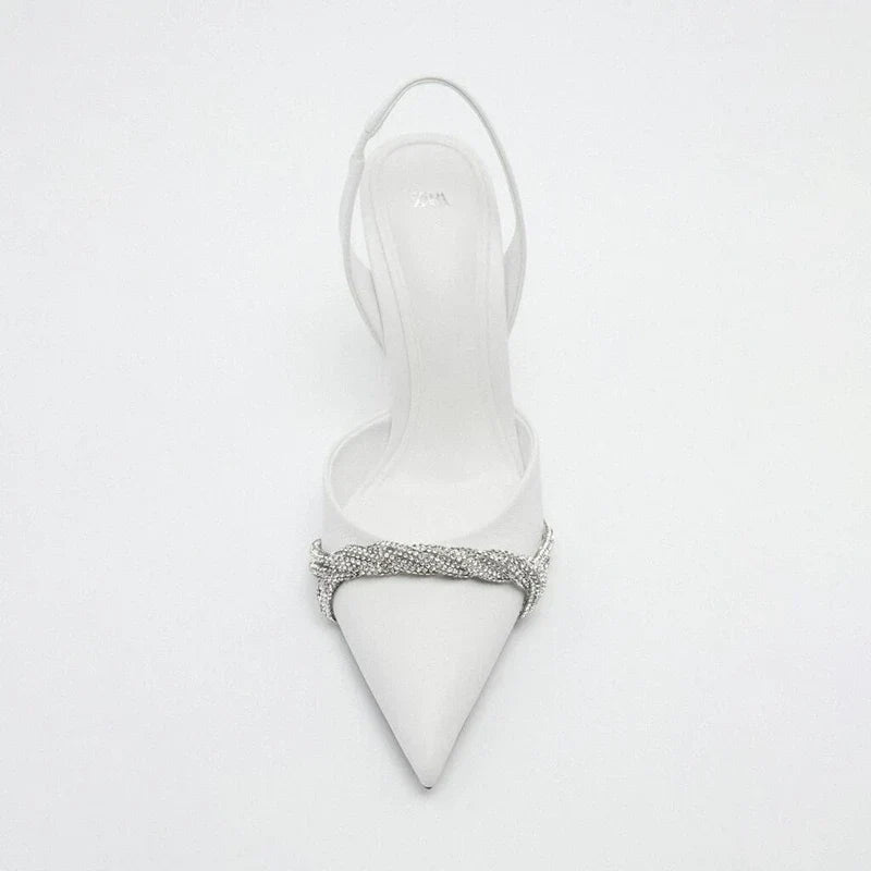 Women High Heels Pumps White Shiny Heel Heel Shoes Mules Pointed Stiletto Heel Sexy Woman Shoes Summer Female Sandals