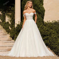 Sparkly tulle A-line off-shoulder sweetheart princess bridal gown size chart