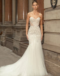Mermaid strapless detachable sleeve wedding dress – detail view – Snowy Bridal