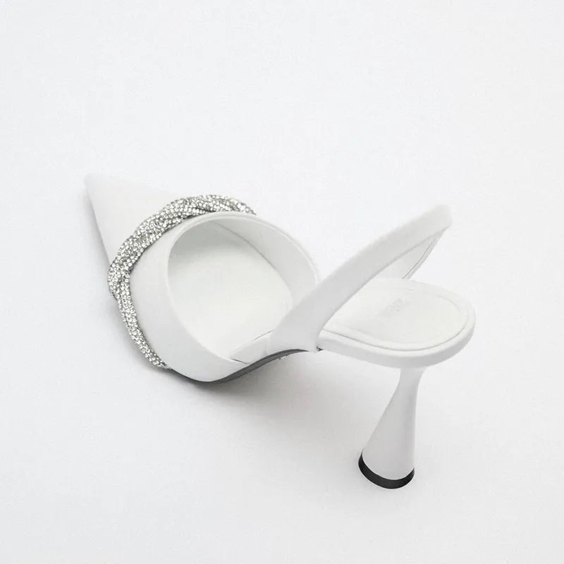 Women High Heels Pumps White Shiny Heel Heel Shoes Mules Pointed Stiletto Heel Sexy Woman Shoes Summer Female Sandals