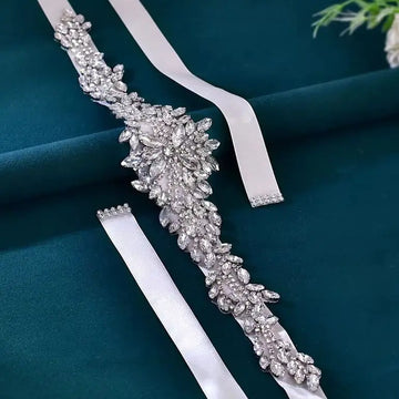 Crystal Rhinestones Wedding Belt Silver Color Bridal Belts Sash Ribbon For Women Party Dinner Dress Bride Jewelry