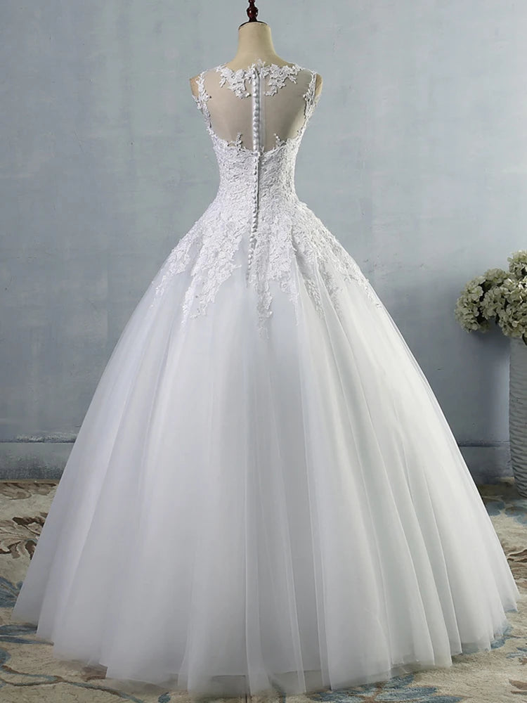 Illusion tulle applique ball gown wedding dress – back view – Snowy Bridal